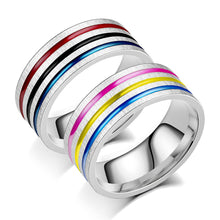 Load image into Gallery viewer, 8MM Rainbow Rings Jewelry Engagement Party Titanium Steel For Couple Lovers Rings For Women Men Jewelry