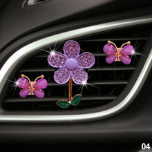 Load image into Gallery viewer, 3Pcs Car Air Freshener Lovely Little Butterfly Ladies' Crystal Flower Perfume Decoration Clip Air Refresher Fragrance
