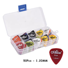 Load image into Gallery viewer, 50pcs Guitar Picks 1 Box Case Alice Acoustic Electric Bass Plectrum Mediator Musical Instrument Thickness Mix 0.58-1.5 Guitar Accessories