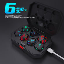 Load image into Gallery viewer, 7Pcs/Set Electronic Dice USB Rechargeable Luminous Dice Glow In The Dark DND Dices Polyhedral Dice D20 D12 D10 D8 D6 D4 Table Game