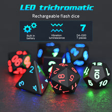 Load image into Gallery viewer, 7Pcs/Set Electronic Dice USB Rechargeable Luminous Dice Glow In The Dark DND Dices Polyhedral Dice D20 D12 D10 D8 D6 D4 Table Game