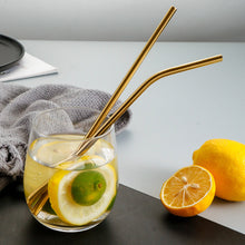 Load image into Gallery viewer, Reusable Drinking Straw 304 Stainless Steel Straws Straight Bent Metal Straw with Cleaner Brush Pouch Set Party Bar for Smoothies Cocktails Bar Accessories