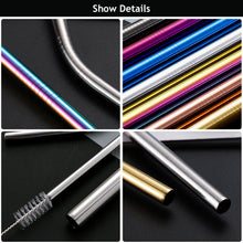 Load image into Gallery viewer, Reusable Drinking Straw 304 Stainless Steel Straws Straight Bent Metal Straw with Cleaner Brush Pouch Set Party Bar for Smoothies Cocktails Bar Accessories