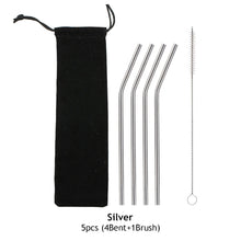 Load image into Gallery viewer, Reusable Drinking Straw 304 Stainless Steel Straws Straight Bent Metal Straw with Cleaner Brush Pouch Set Party Bar for Smoothies Cocktails Bar Accessories