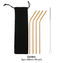 Load image into Gallery viewer, Reusable Drinking Straw 304 Stainless Steel Straws Straight Bent Metal Straw with Cleaner Brush Pouch Set Party Bar for Smoothies Cocktails Bar Accessories