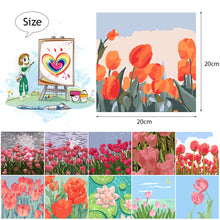 Load image into Gallery viewer, 20*20cm INS Tulip Flower DIY Painting Framed Canvas Painting Paint By Numbers Digital Painting Drawing Practice Birthday Gift Home Bedroom Wall Decoration