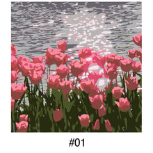 Load image into Gallery viewer, 20*20cm INS Tulip Flower DIY Painting Framed Canvas Painting Paint By Numbers Digital Painting Drawing Practice Birthday Gift Home Bedroom Wall Decoration