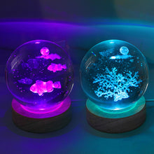 Load image into Gallery viewer, Crystal Ball with Light Base Night Lamp 3D Laser Engraved Sphere Ball Gifts Glass Ball with Wooden Base Christmas Gifts Valentines' Day Gifts for Girlfriends