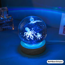 Load image into Gallery viewer, Crystal Ball with Light Base Night Lamp 3D Laser Engraved Sphere Ball Gifts Glass Ball with Wooden Base Christmas Gifts Valentines' Day Gifts for Girlfriends
