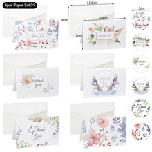 Load image into Gallery viewer, 6pcs Christmas New Year Thank You Greeting Cards Set with Envelope Sticker Wedding Birthday Party Flower Green Leaves Appreciation Cards