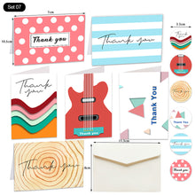 Load image into Gallery viewer, 6pcs Christmas New Year Thank You Greeting Cards Set with Envelope Sticker Wedding Birthday Party Flower Green Leaves Appreciation Cards