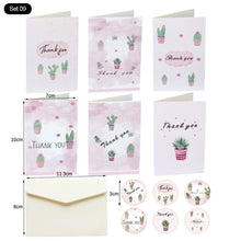 Load image into Gallery viewer, 6pcs Christmas New Year Thank You Greeting Cards Set with Envelope Sticker Wedding Birthday Party Flower Green Leaves Appreciation Cards