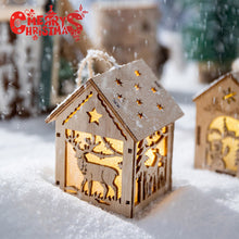 Load image into Gallery viewer, DIY Natural Wooden Hanging Log Cabin With Warm LED Lights Christmas Wood Glowing Ornaments Xmas Tree Decoration