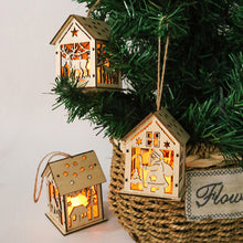Load image into Gallery viewer, DIY Natural Wooden Hanging Log Cabin With Warm LED Lights Christmas Wood Glowing Ornaments Xmas Tree Decoration