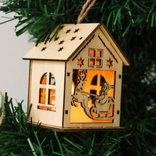 Load image into Gallery viewer, DIY Natural Wooden Hanging Log Cabin With Warm LED Lights Christmas Wood Glowing Ornaments Xmas Tree Decoration