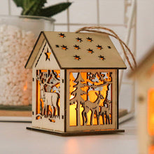 Load image into Gallery viewer, DIY Natural Wooden Hanging Log Cabin With Warm LED Lights Christmas Wood Glowing Ornaments Xmas Tree Decoration