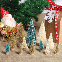 Load image into Gallery viewer, 3Pcs 4.5-12.5cm Mini Christmas Tree Gold Green Small Pine Tree Sisal Silk Cedar New Year Xmas Party Ornaments Navidad