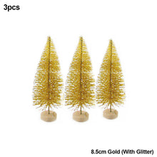 Load image into Gallery viewer, 3Pcs 4.5-12.5cm Mini Christmas Tree Gold Green Small Pine Tree Sisal Silk Cedar New Year Xmas Party Ornaments Navidad