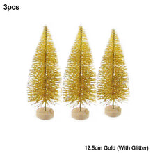 Load image into Gallery viewer, 3Pcs 4.5-12.5cm Mini Christmas Tree Gold Green Small Pine Tree Sisal Silk Cedar New Year Xmas Party Ornaments Navidad