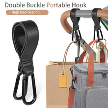 Load image into Gallery viewer, 1pc Baby Bag Stroller Hook Wheelchair Pram Carriage Bag Hanger PU Leather 360° Rotatable Double Head Cart Organizer Shopping Bag Clip