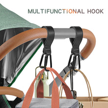 Load image into Gallery viewer, 1pc Baby Bag Stroller Hook Wheelchair Pram Carriage Bag Hanger PU Leather 360° Rotatable Double Head Cart Organizer Shopping Bag Clip