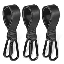 Load image into Gallery viewer, 1pc Baby Bag Stroller Hook Wheelchair Pram Carriage Bag Hanger PU Leather 360° Rotatable Double Head Cart Organizer Shopping Bag Clip