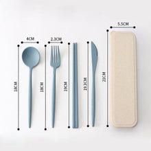 Load image into Gallery viewer, 4PCS/Set Wheat Straw Spoon Fork Chopsticks With Box Students Tableware Travel Portable Dinnerware Kitchen Accessories