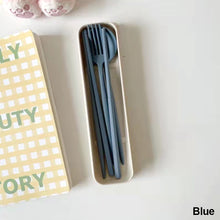 Load image into Gallery viewer, 4PCS/Set Wheat Straw Spoon Fork Chopsticks With Box Students Tableware Travel Portable Dinnerware Kitchen Accessories