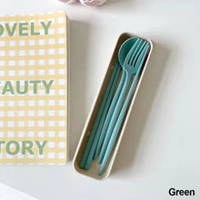 Load image into Gallery viewer, 4PCS/Set Wheat Straw Spoon Fork Chopsticks With Box Students Tableware Travel Portable Dinnerware Kitchen Accessories