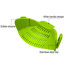 Load image into Gallery viewer, Kitchen Strainer Clip Pan Drain Rack Food Grade Silicone Funnel Heat Resistant Pot Drain Pan Strainer Kitchen Gadgets