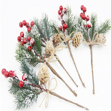 Load image into Gallery viewer, 5Pcs Fake Snow Frost Pine Branch Cone Berry Holly DIY Xmas Tree party Ornament Home Christmas Decoration Supplies Gift Supplies
