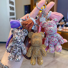 Load image into Gallery viewer, Rhinestone Cute Bear Key Chain Tassels Keychain Anti-lost Pendant Holiday Car Key Ring Chain Holder Keyfob Jewelry For Girls Gift