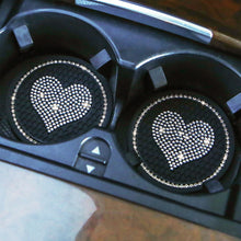Load image into Gallery viewer, 2Pcs Car Cup Coasters Sparkly Rhinestone Heart Bling Car Coasters for Cup Holders Insert Interior Accessories