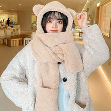 Load image into Gallery viewer, Bear Hat Scarf Gloves 3 in 1 Double Thickened Multi-functional Ear Protective Plush Warm Hat Winter Outdoor Plush Hat