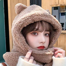 Load image into Gallery viewer, Bear Hat Scarf Gloves 3 in 1 Double Thickened Multi-functional Ear Protective Plush Warm Hat Winter Outdoor Plush Hat