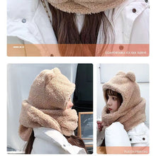 Load image into Gallery viewer, Bear Hat Scarf Gloves 3 in 1 Double Thickened Multi-functional Ear Protective Plush Warm Hat Winter Outdoor Plush Hat