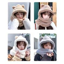 Load image into Gallery viewer, Bear Hat Scarf Gloves 3 in 1 Double Thickened Multi-functional Ear Protective Plush Warm Hat Winter Outdoor Plush Hat
