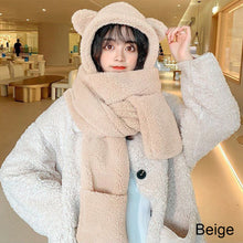 Load image into Gallery viewer, Bear Hat Scarf Gloves 3 in 1 Double Thickened Multi-functional Ear Protective Plush Warm Hat Winter Outdoor Plush Hat