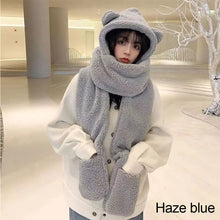 Load image into Gallery viewer, Bear Hat Scarf Gloves 3 in 1 Double Thickened Multi-functional Ear Protective Plush Warm Hat Winter Outdoor Plush Hat