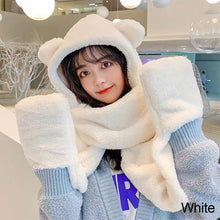 Load image into Gallery viewer, Bear Hat Scarf Gloves 3 in 1 Double Thickened Multi-functional Ear Protective Plush Warm Hat Winter Outdoor Plush Hat