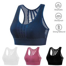 Load image into Gallery viewer, Hollow Out Padded Sports Bra Top Women Seamless Breathable Mesh Workout Gym Bras Backless Push Up Fitness Yoga Bras