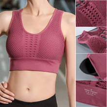 Load image into Gallery viewer, Hollow Out Padded Sports Bra Top Women Seamless Breathable Mesh Workout Gym Bras Backless Push Up Fitness Yoga Bras