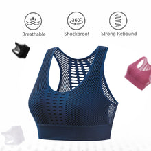 Load image into Gallery viewer, Hollow Out Padded Sports Bra Top Women Seamless Breathable Mesh Workout Gym Bras Backless Push Up Fitness Yoga Bras