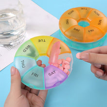 Load image into Gallery viewer, Round Pill Case Plastic 7 Days Weekly Tablet Candy Box Portable Storage Tablet Holder Travel Pill Container Colorful Pill Box
