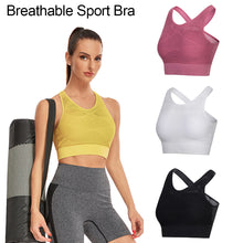 Load image into Gallery viewer, Hollow Out Padded Sports Bra Top Women Seamless Breathable Mesh Workout Gym Bras Backless Push Up Fitness Yoga Bras