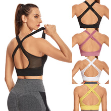 Load image into Gallery viewer, Hollow Out Padded Sports Bra Top Women Seamless Breathable Mesh Workout Gym Bras Backless Push Up Fitness Yoga Bras