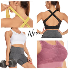 Load image into Gallery viewer, Hollow Out Padded Sports Bra Top Women Seamless Breathable Mesh Workout Gym Bras Backless Push Up Fitness Yoga Bras