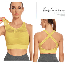 Load image into Gallery viewer, Hollow Out Padded Sports Bra Top Women Seamless Breathable Mesh Workout Gym Bras Backless Push Up Fitness Yoga Bras