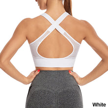 Load image into Gallery viewer, Hollow Out Padded Sports Bra Top Women Seamless Breathable Mesh Workout Gym Bras Backless Push Up Fitness Yoga Bras
