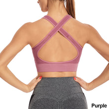Load image into Gallery viewer, Hollow Out Padded Sports Bra Top Women Seamless Breathable Mesh Workout Gym Bras Backless Push Up Fitness Yoga Bras
